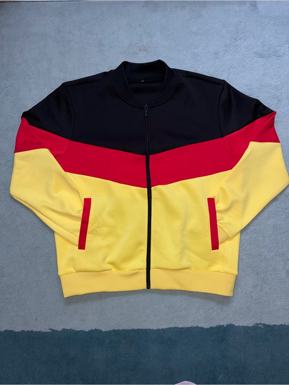 Vintage Style Black Red Yellow Color Block Athletic Jacket Zip Up